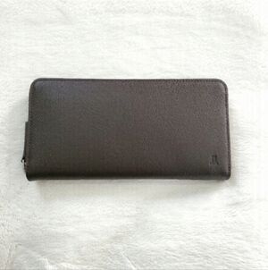 Authentic LANVIN COLLECTION Brown Saffiano Leather Zip Around Long Wallet